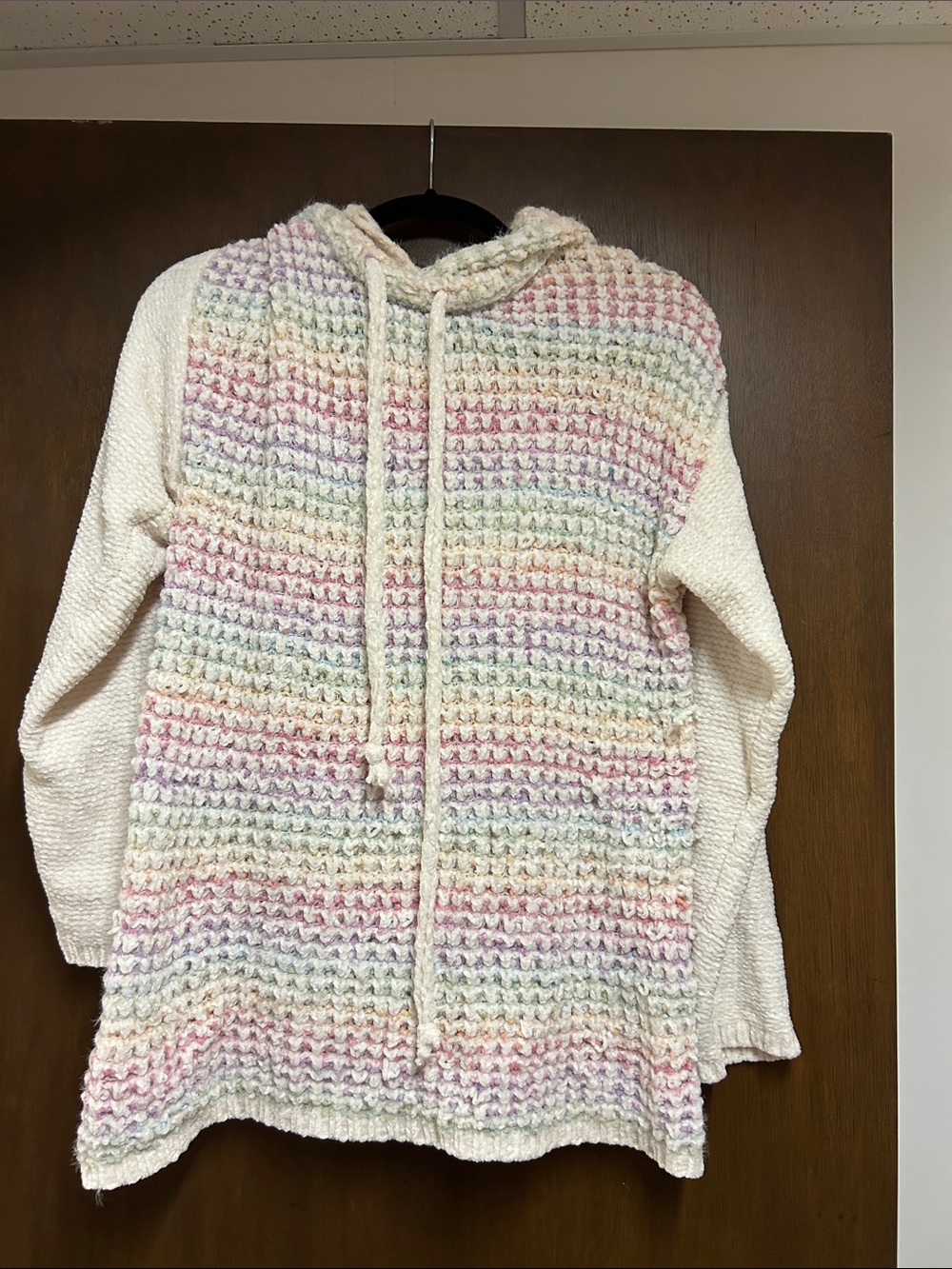 Cozy Multicolor Knit Hoodie Sweater - Cream Trim